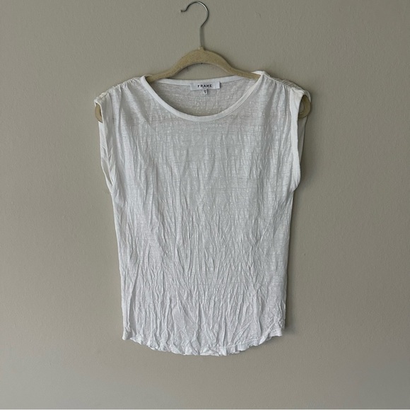 Frame Organic Linen Cap Sleeve Relax Round Neck Top Breathable Beach White XS - Picture 1 of 7